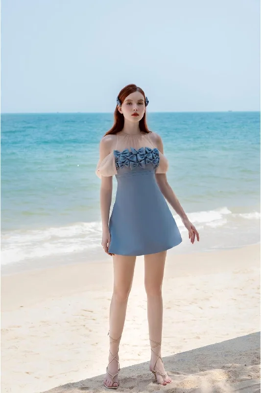 Polyester mini dresses for easy careJowly A-line Round Neck Taffeta Mini Dress
