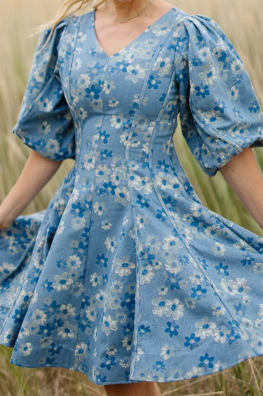 Mini dresses with cut - out details for a trendy lookLeah Dress in Floral Denim