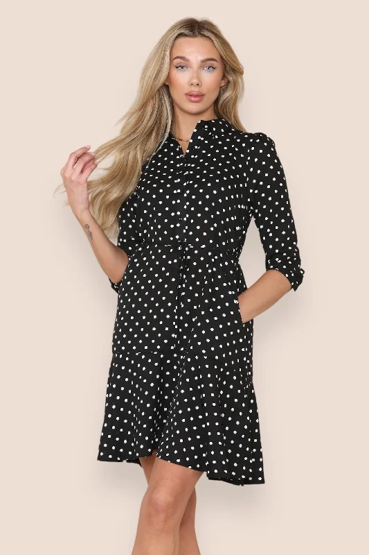 Mini dresses with cut - out details for a trendy lookLOVE SUNSHINE Black Polka Dot Frilled Hem Mini Dress Mini dresses with cut - out details for a trendy lookLOVE SUNSHINE Black Polka Dot Frilled Hem Mini Dress