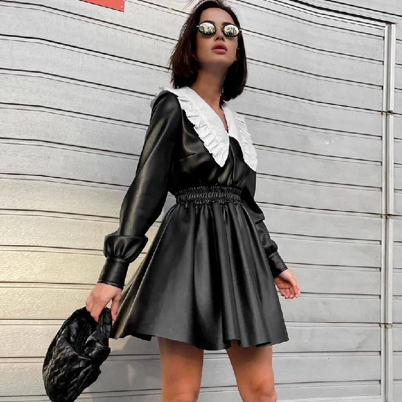 Mini dresses with embroidered details for a unique touchPeter Pan Long Sleeve Mini Dress - Black Mini dresses with embroidered details for a unique touchPeter Pan Long Sleeve Mini Dress - Black