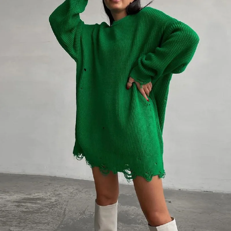 Sequined mini dresses for New Year's EveDistressed Trim Pullover Sweater Mini Dress - Emerald Green Sequined mini dresses for New Year's EveDistressed Trim Pullover Sweater Mini Dress - Emerald Green