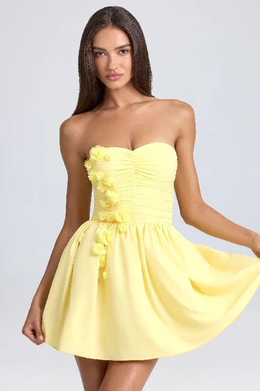 Mini dresses with tassel accents for a fun touchBandeau Floral-Appliqué Corset Mini Dress in Lemon Sherbet Mini dresses with tassel accents for a fun touchBandeau Floral-Appliqué Corset Mini Dress in Lemon Sherbet