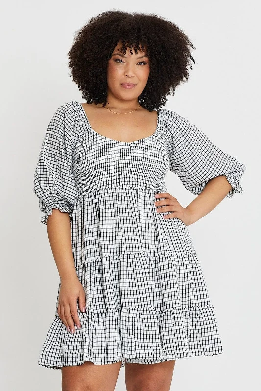 Mini dresses with spaghetti straps for a delicate lookMulti Colour Skater Dress Mini Check Puff Sleeve Mini dresses with spaghetti straps for a delicate lookMulti Colour Skater Dress Mini Check Puff Sleeve