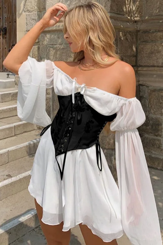 Off Shoulder Lace-up Corset Ruched Dress