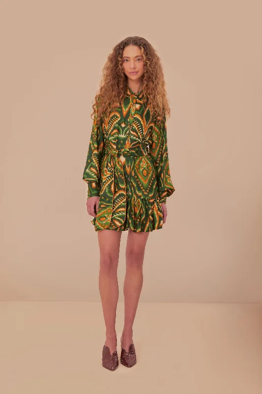 Green Pineapple Ikat LENZING™ ECOVERO™ Viscose Mini Dress