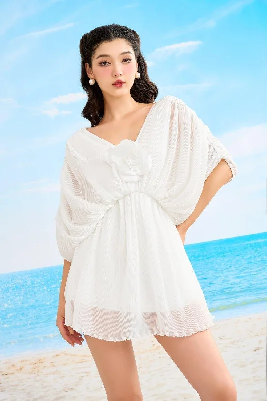 Pumpla Gathered Batwing Sleeved Voile Mini Dress