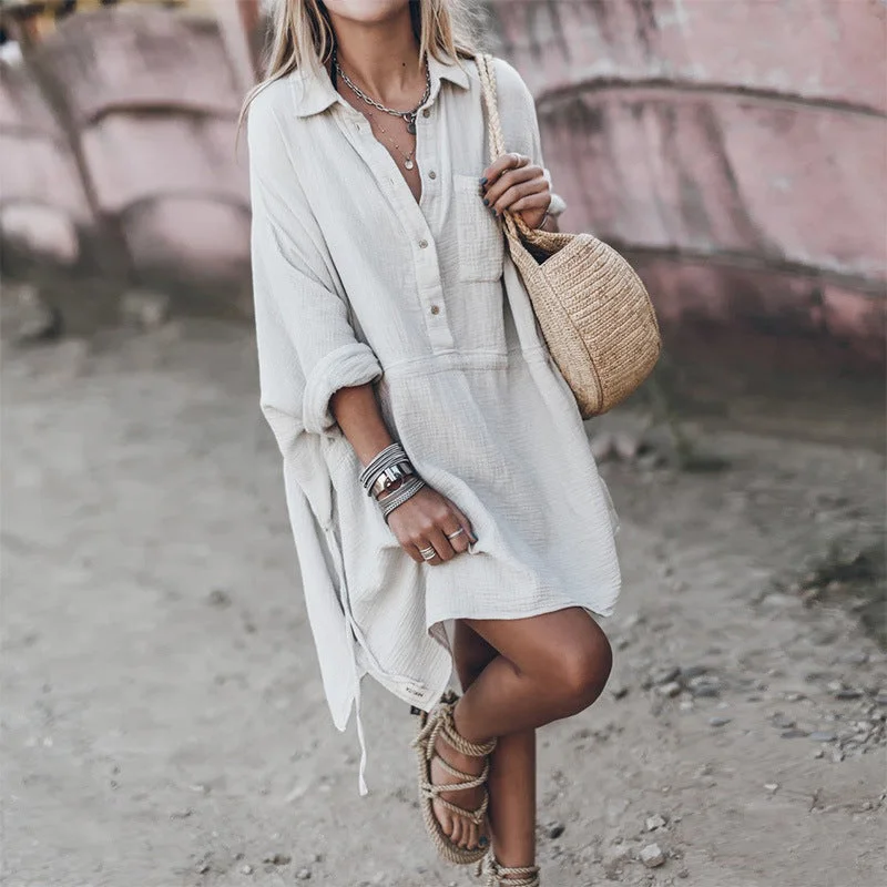 Remy Cotton Pocketed Shirt Dress - Off White