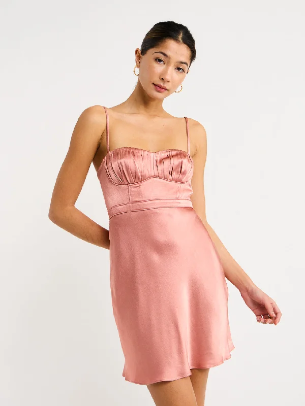 Shona Joy Corded Ruched Mini Dress in Antique Rose