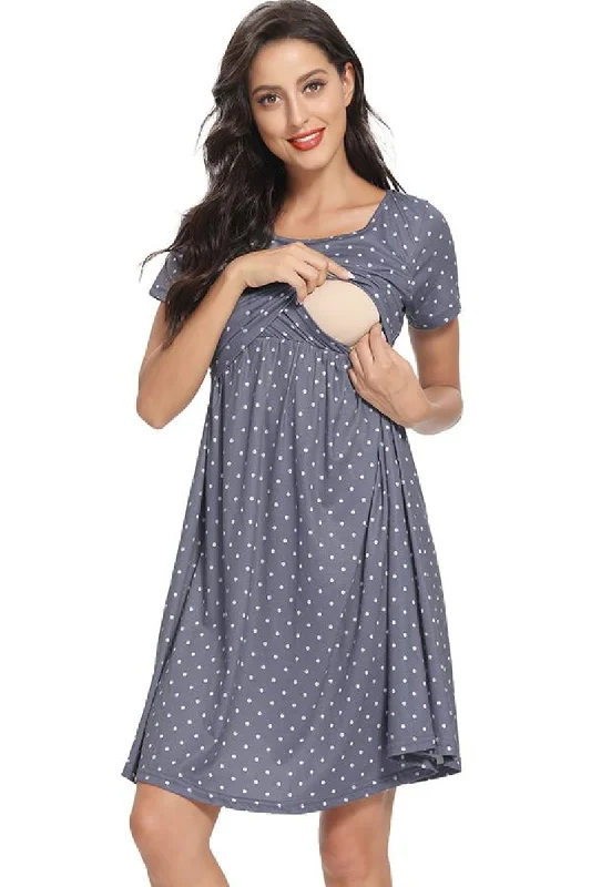 Solid Short Sleeves Maternity & Nursing Dress