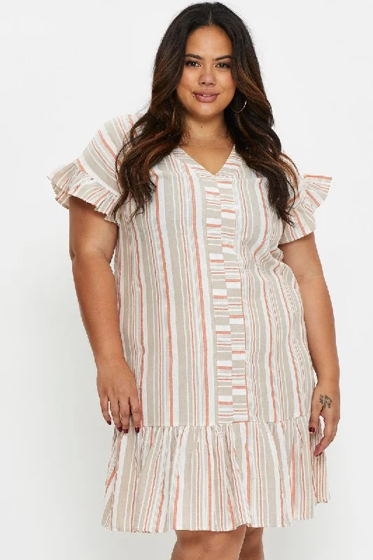 Mini dresses with pom - pom trims for a playful feelStripe Smock Dress V-neck Short Sleeve Mini dresses with pom - pom trims for a playful feelStripe Smock Dress V-neck Short Sleeve