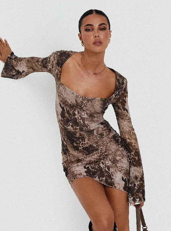 Sequined mini dresses for New Year's EveSuareza Long Sleeve Mini Dress Leopard