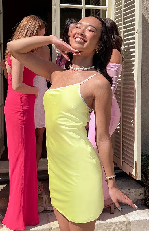 Mini dresses with embroidered details for a unique touchSunny Chic Yellow Satin Mini Dress