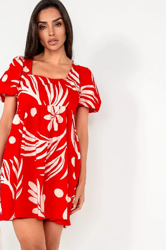 Printed mini dresses for a casual day outTatum Red Print Smock Dress