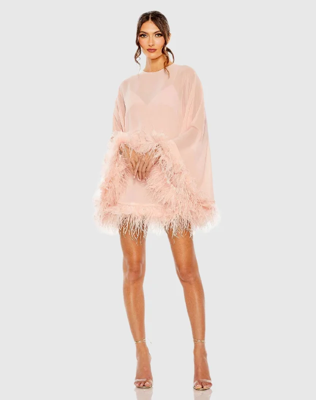 Mini dresses with ruched bodices for a feminine touchTrapeze Feather Trim Mini Dress Mini dresses with ruched bodices for a feminine touchTrapeze Feather Trim Mini Dress