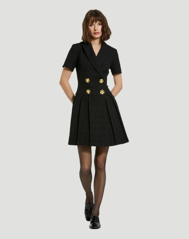Mini dresses with V - necklines for a flattering shapeTweed Short Sleeve Blazer Mini Dress Mini dresses with V - necklines for a flattering shapeTweed Short Sleeve Blazer Mini Dress