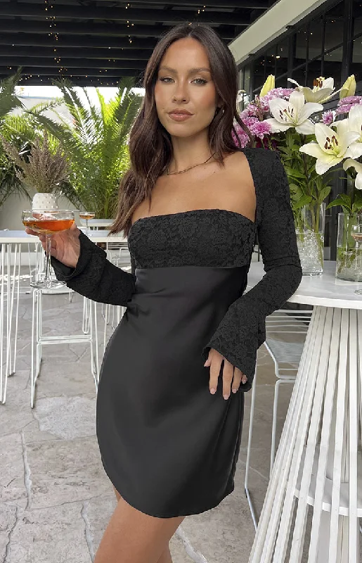 Metallic mini dresses for a glamorous eventVanette Black Long Sleeve Mini Dress