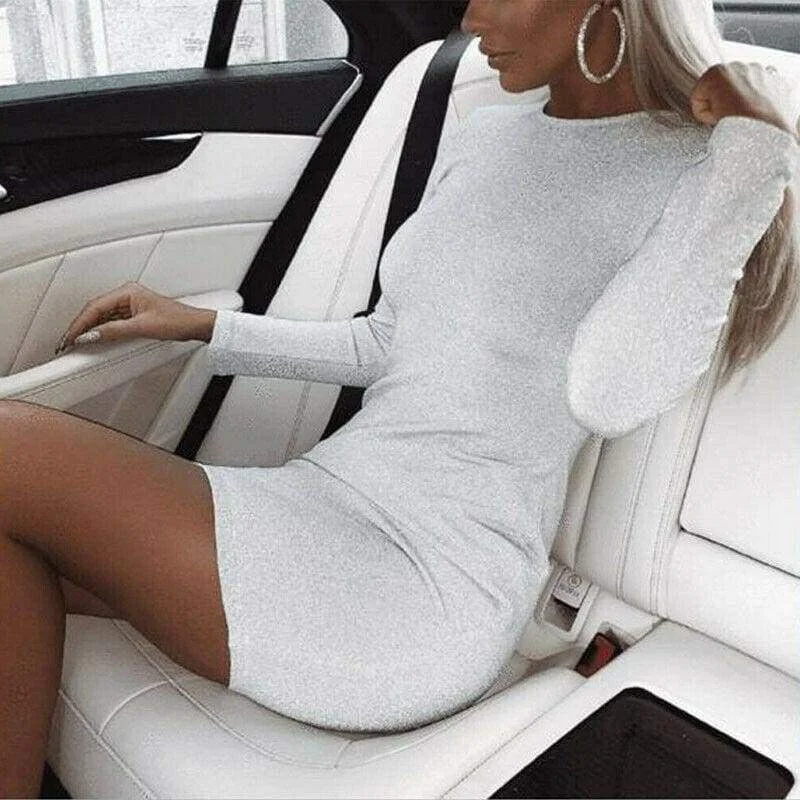 FashionSierra - Women Sequin Dress Long Sleeve Solid Bodycon Dress Sexy Lady Evening Party Autumn Casual Short Mini Dress