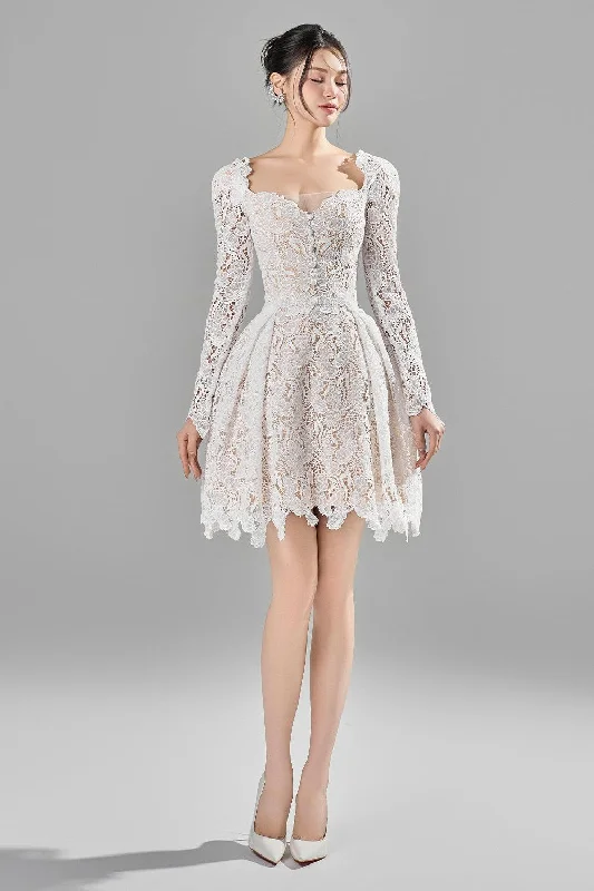 Zulie A-line Long Sleeved Lace Mini Dress