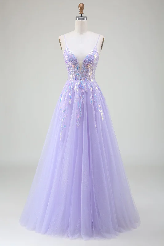 Cocktail dresses with a mesh panel and a high - neck designA-Line Purple Prom Dress with Sequins Cocktail dresses with a mesh panel and a high - neck designA-Line Purple Prom Dress with Sequins