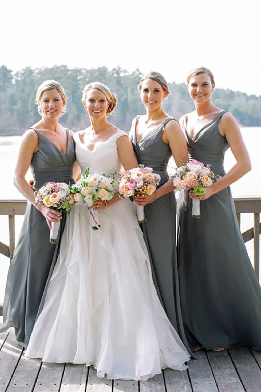 Ribbed - texture wedding guest dresses in neutral colorsA-Line V-Neck Grey Green Bridesmaid Dress Ribbed - texture wedding guest dresses in neutral colorsA-Line V-Neck Grey Green Bridesmaid Dress