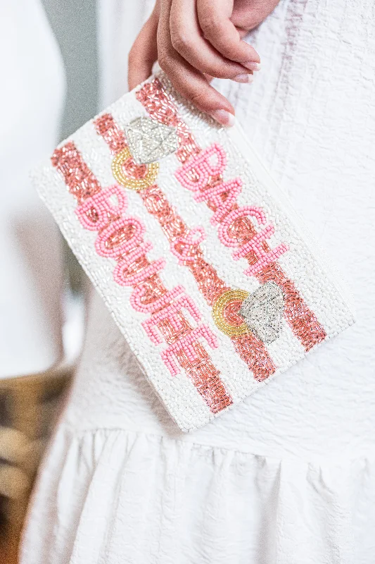 Off - the - shoulder wedding guest dresses in chiffon'BACH & BOUJEE' Bachelorette Seed Bead Wristlet Bag Off - the - shoulder wedding guest dresses in chiffon'BACH & BOUJEE' Bachelorette Seed Bead Wristlet Bag