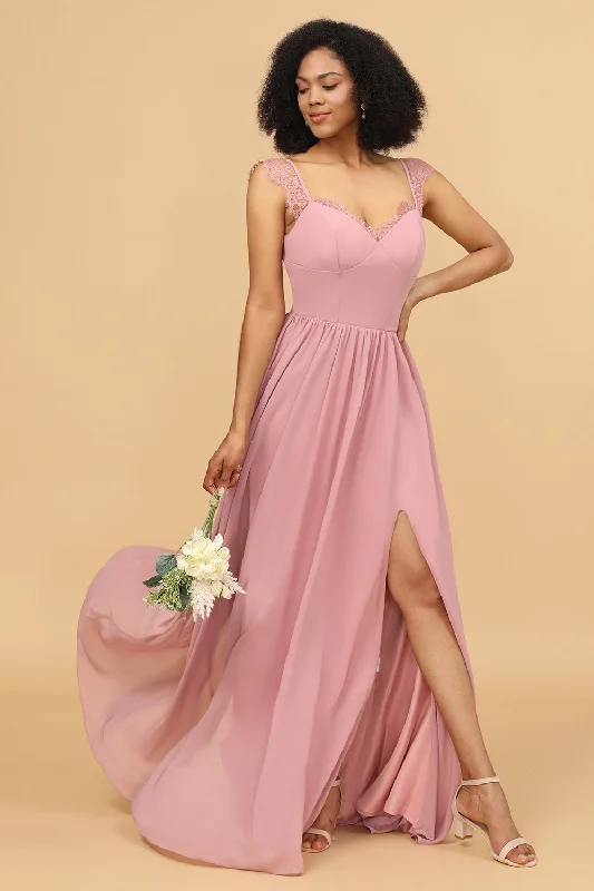 Polka - dot - printed wedding guest dresses with short sleevesBlush Sweetheart Long Chiffon Bridesmaid Dress with Slit Polka - dot - printed wedding guest dresses with short sleevesBlush Sweetheart Long Chiffon Bridesmaid Dress with Slit
