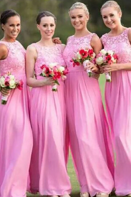Metallic wedding guest dresses for a glamorous weddingBoat Neck Pink Long Bridesmaid Dress with Lace Metallic wedding guest dresses for a glamorous weddingBoat Neck Pink Long Bridesmaid Dress with Lace