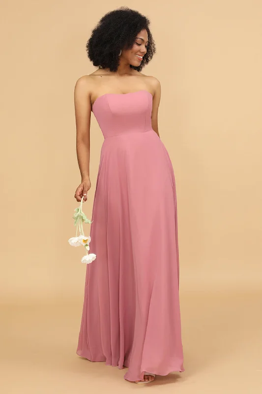 Wedding guest dresses with keyhole backs and flowing fabricsChiffon A Line Blush Bridesmaid Dress Wedding guest dresses with keyhole backs and flowing fabricsChiffon A Line Blush Bridesmaid Dress