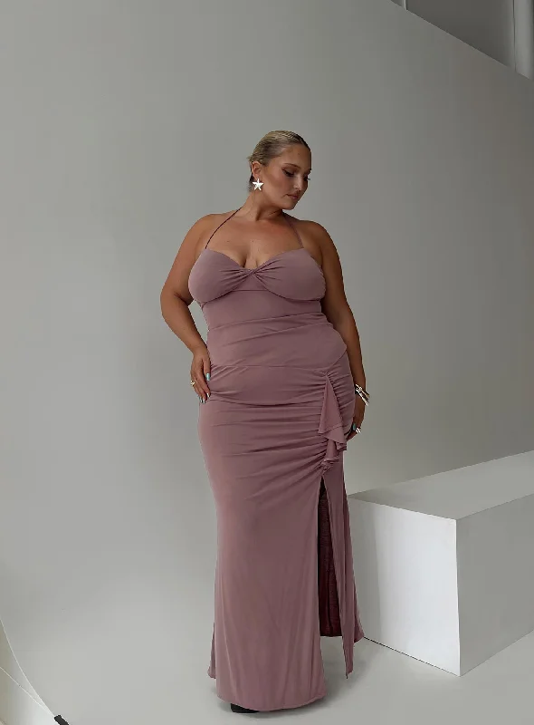 Cocktail dresses with a ruched bodice and spaghetti strapsDestinations Maxi Dress Mauve Curve Cocktail dresses with a ruched bodice and spaghetti strapsDestinations Maxi Dress Mauve Curve