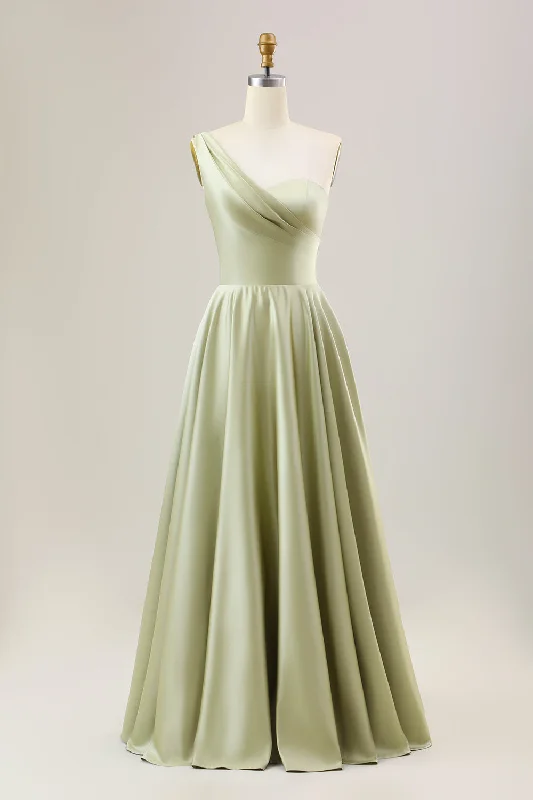 Long - sleeved wedding guest dresses in velvet for a winter weddingDusty Sage A Line One Shoulder Long Satin Bridesmaid Dress Long - sleeved wedding guest dresses in velvet for a winter weddingDusty Sage A Line One Shoulder Long Satin Bridesmaid Dress