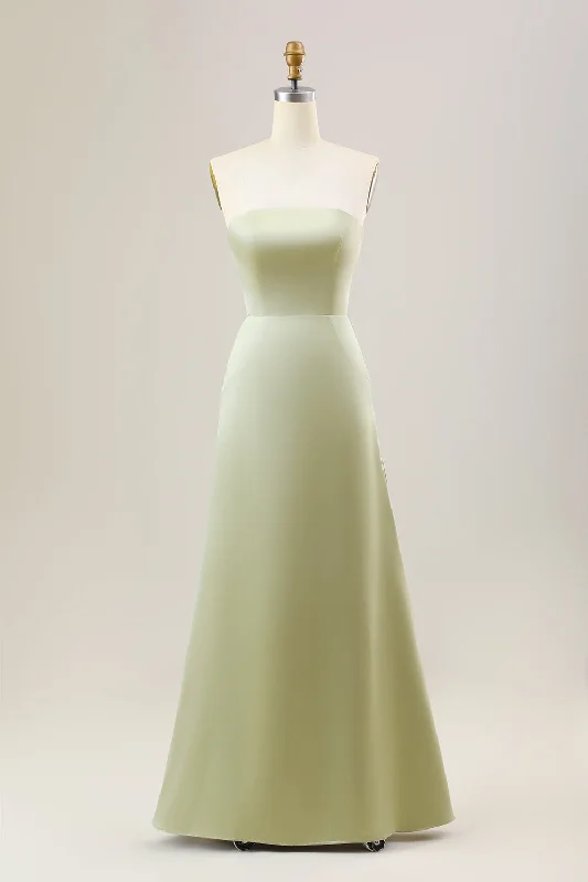 Metallic wedding guest dresses for a glamorous weddingDusty Sage A Line Strapless Satin Long Bridesmaid Dress Metallic wedding guest dresses for a glamorous weddingDusty Sage A Line Strapless Satin Long Bridesmaid Dress