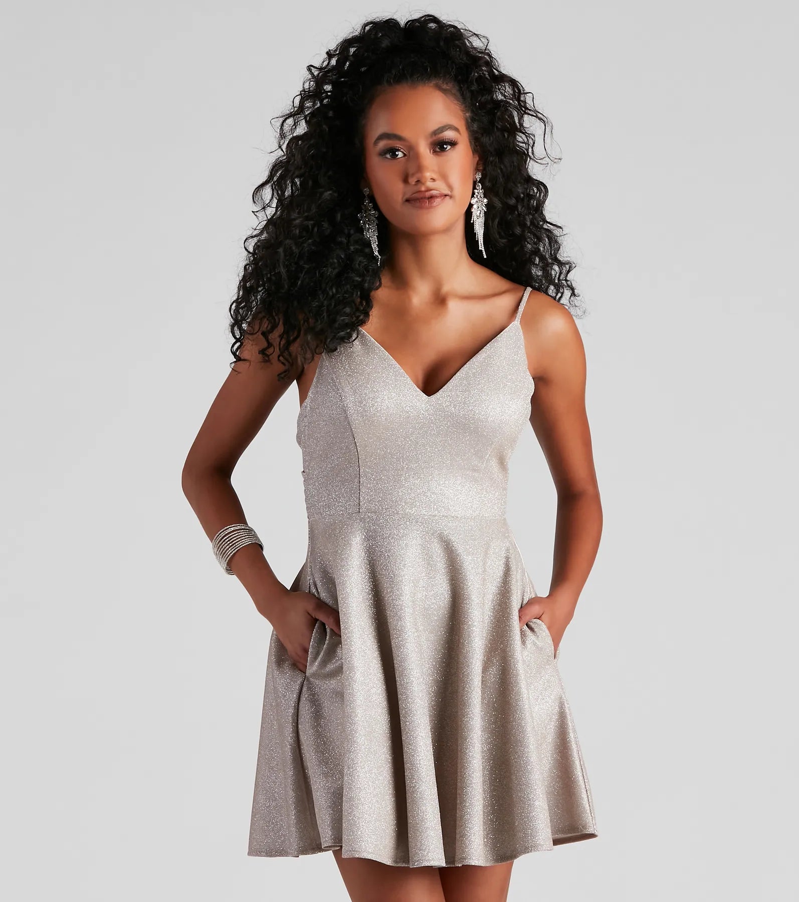 Cocktail dresses with a wrap - around style and a belted waistErin Formal Glitter Party Dress
