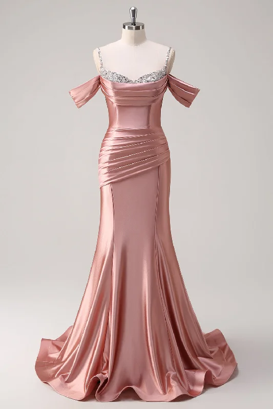 Lace - trimmed cocktail dresses in a pastel color for a soft appearanceGlitter Blush Mermaid Beaded Spaghetti Straps Long Prom Dress Lace - trimmed cocktail dresses in a pastel color for a soft appearanceGlitter Blush Mermaid Beaded Spaghetti Straps Long Prom Dress