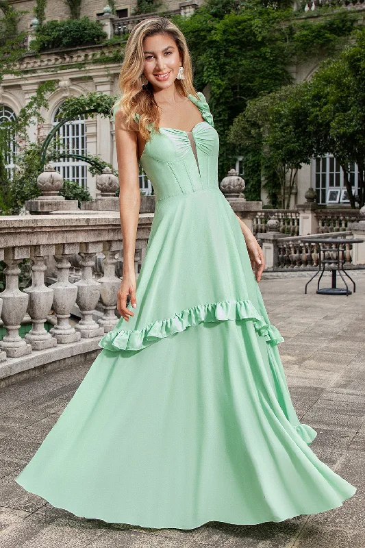 Wedding guest dresses with tassel - adorned belts and A - line skirtsGreen A Line Off The Shoulder Corset Maxi Bridesmaid Dress With Ruffles Wedding guest dresses with tassel - adorned belts and A - line skirtsGreen A Line Off The Shoulder Corset Maxi Bridesmaid Dress With Ruffles