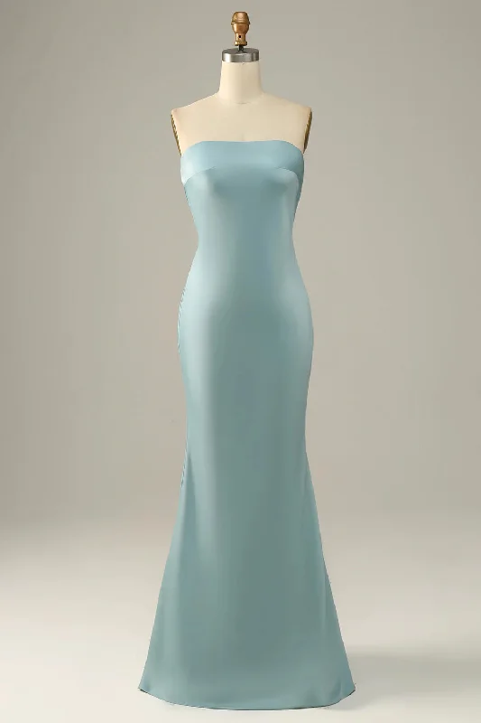 Printed wedding guest dresses with tropical motifs for beach weddingsGrey Blue Mermaid Strapless Floor Length Satin Bridesmaid Dress Printed wedding guest dresses with tropical motifs for beach weddingsGrey Blue Mermaid Strapless Floor Length Satin Bridesmaid Dress