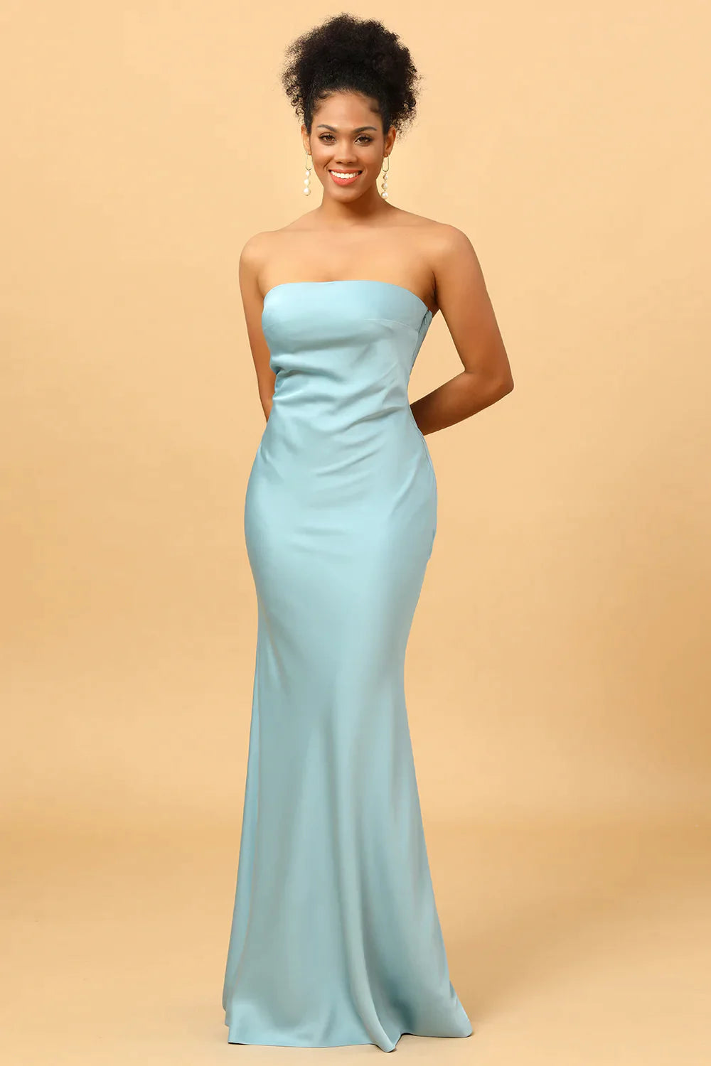 One - shoulder wedding guest dresses with beaded detailsGrey Blue Satin Mermaid Bridesmaid Dress One - shoulder wedding guest dresses with beaded detailsGrey Blue Satin Mermaid Bridesmaid Dress