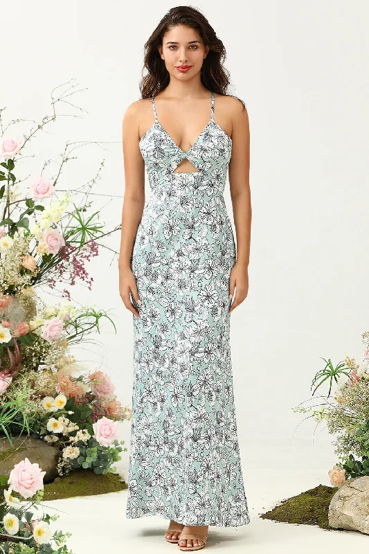 Wedding guest dresses with pom - pom trims for a playful lookGrey Green Mermaid Floral Bridesmaid Dress Wedding guest dresses with pom - pom trims for a playful lookGrey Green Mermaid Floral Bridesmaid Dress