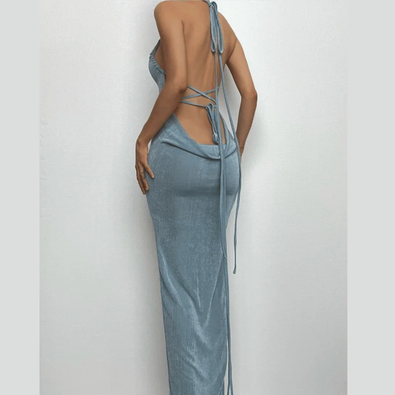 Cocktail dresses with a floral print and a peplum waistBerryBetty - Halter ruched backless lace up solid self tie maxi dress Cocktail dresses with a floral print and a peplum waistBerryBetty - Halter ruched backless lace up solid self tie maxi dress