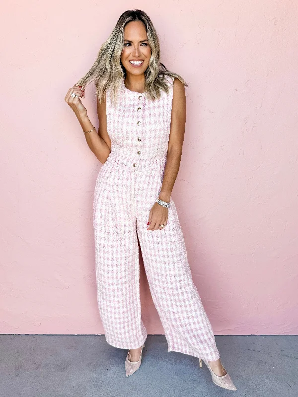 Geometric - printed wedding guest dresses for a modern weddingPetra Tweed Pleated Wide Leg Jumpsuit Geometric - printed wedding guest dresses for a modern weddingPetra Tweed Pleated Wide Leg Jumpsuit