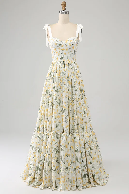 Sheer cocktail dresses with a lining and a short hemIvory A-Line Spaghetti Straps Floral Long Prom Dress