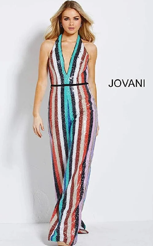 Bodycon dress with a flared skirt for a unique silhouetteJovani M61555 Formal Halter Stripe Jumpsuit Bodycon dress with a flared skirt for a unique silhouetteJovani M61555 Formal Halter Stripe Jumpsuit