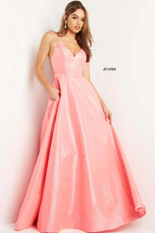 Bodycon dress with a wrap - around style​Jovani 08156 Spaghetti Strap Long Prom Gown
