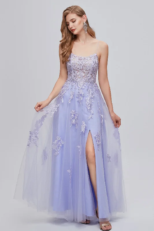 Cocktail dresses with an abstract print and a high - low hemlineLavender Spaghetti Straps Appliques Long Prom Dress with Slit Cocktail dresses with an abstract print and a high - low hemlineLavender Spaghetti Straps Appliques Long Prom Dress with Slit