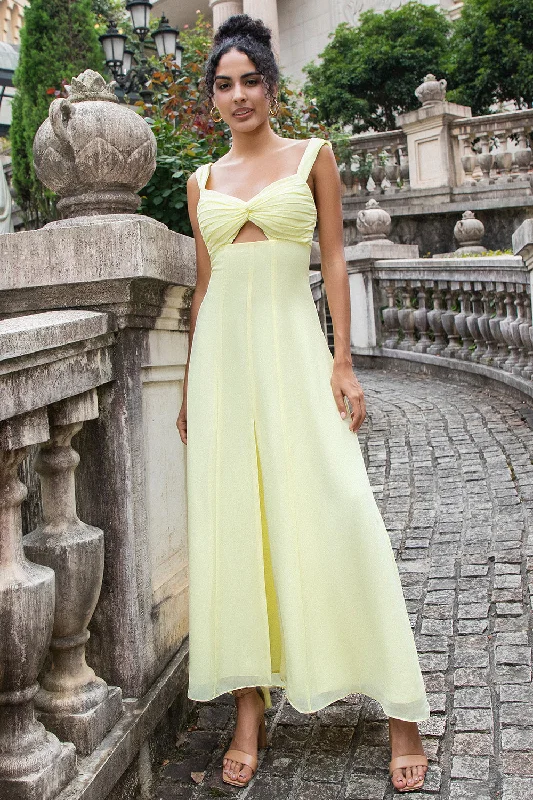 Long - sleeved wedding guest dresses in velvet for a winter weddingLemon Yellow A Line Keyhole Long Bridesmaid Dress with Slit Long - sleeved wedding guest dresses in velvet for a winter weddingLemon Yellow A Line Keyhole Long Bridesmaid Dress with Slit