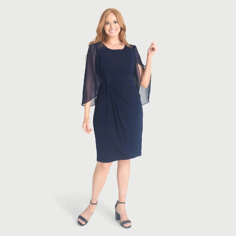 Lisette Navy Faux Wrap Dress