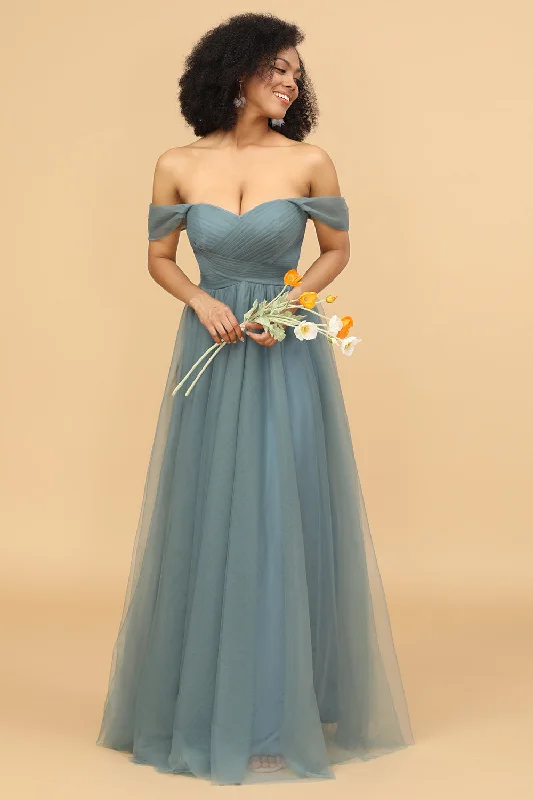Sleeveless wedding guest dresses with pleated bodicesOff the Shoulder Tulle Bridesmaid Dress with Ruffles Sleeveless wedding guest dresses with pleated bodicesOff the Shoulder Tulle Bridesmaid Dress with Ruffles