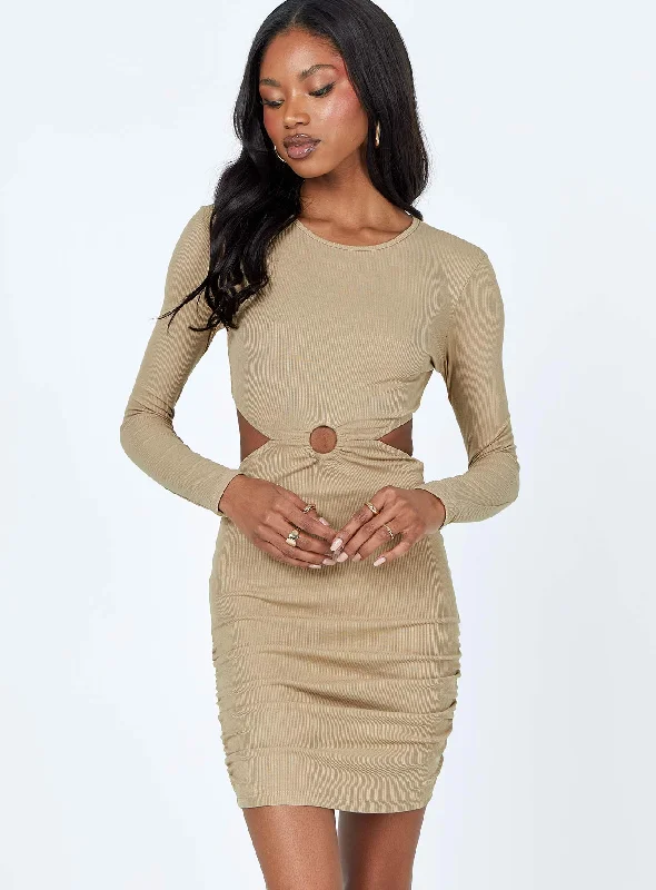 Orani Long Sleeve Mini Dress Beige