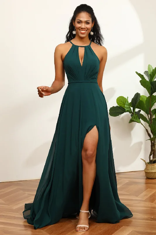 Ruffled - sleeve wedding guest dresses in light blue for a spring weddingPine Halter Sleeveless Bridesmaid Dress Ruffled - sleeve wedding guest dresses in light blue for a spring weddingPine Halter Sleeveless Bridesmaid Dress