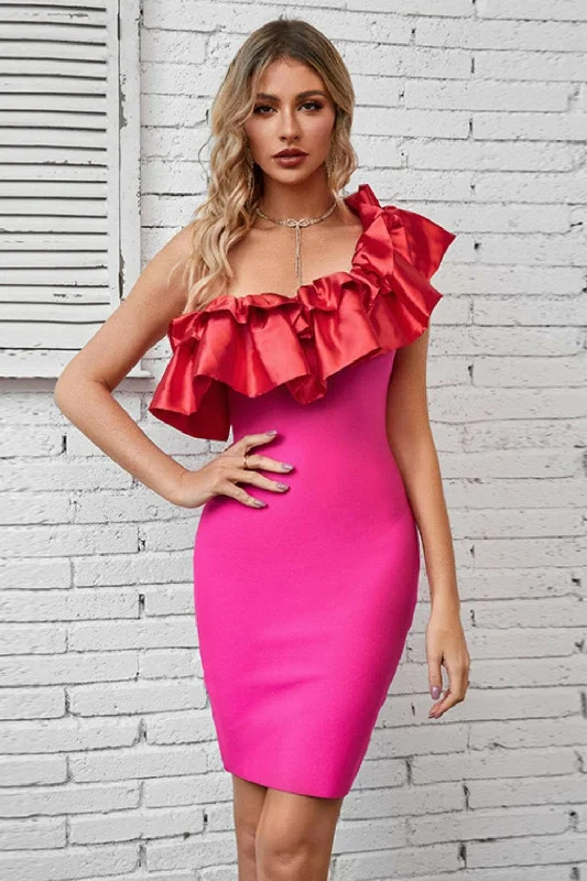 Animal - print cocktail dresses with a V - neck for a fierce lookRuffled One-Shoulder Bodycon Dress Animal - print cocktail dresses with a V - neck for a fierce lookRuffled One-Shoulder Bodycon Dress