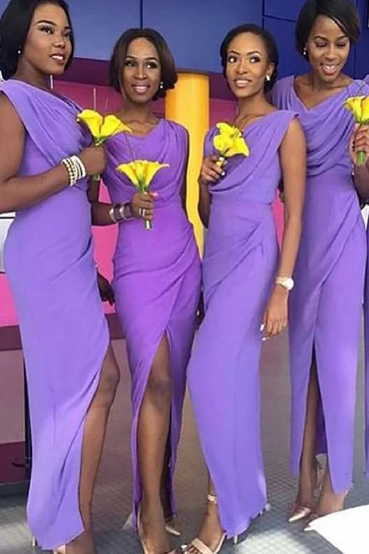 Wedding guest dresses with puff sleeves and knee - length hemsSimple Long Purple Bridesmaid Dress with Slit Wedding guest dresses with puff sleeves and knee - length hemsSimple Long Purple Bridesmaid Dress with Slit